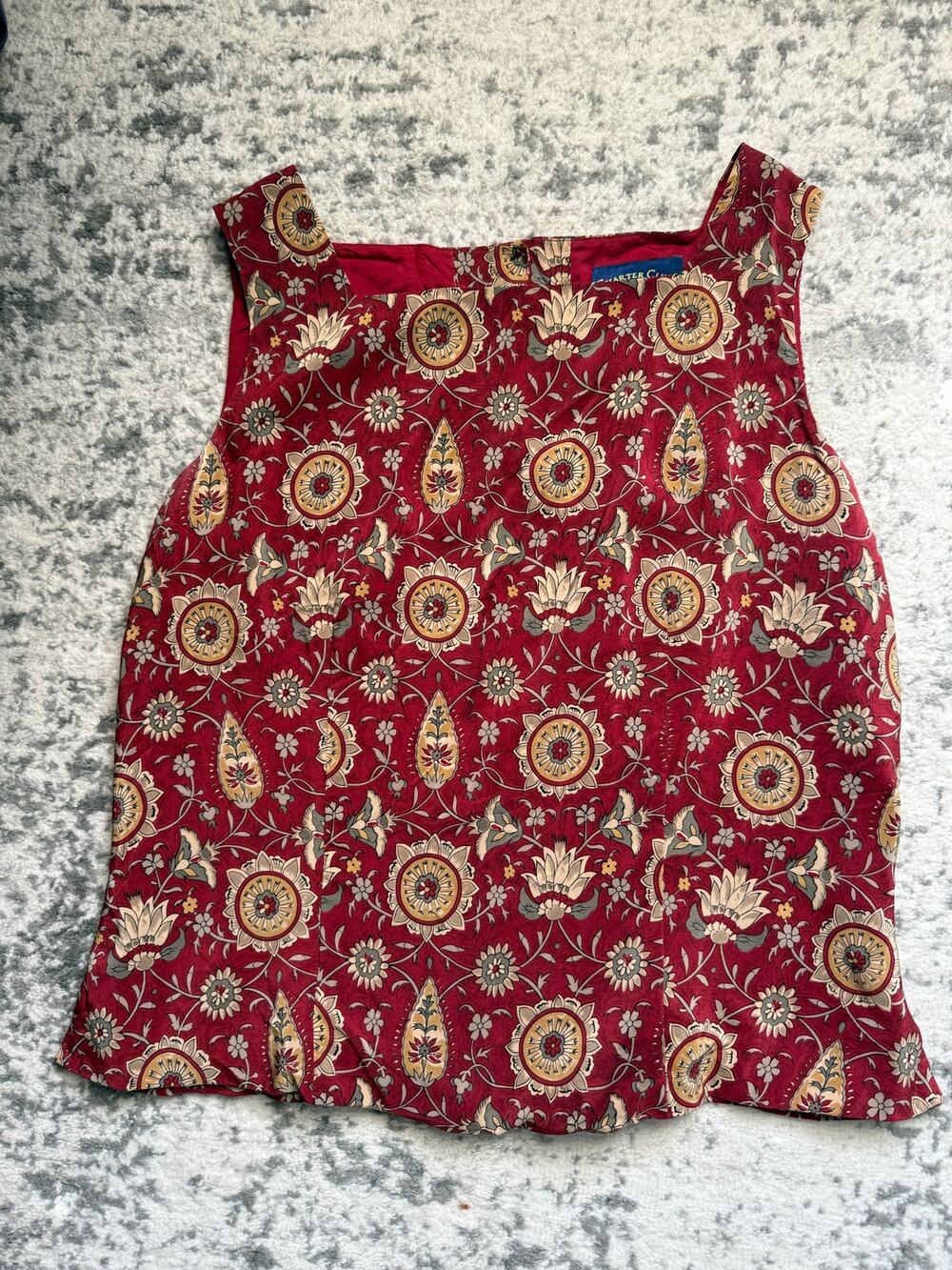 Vintage Charter Club 100% Silk Suiting Buttons Paisley Red Tank Size 14